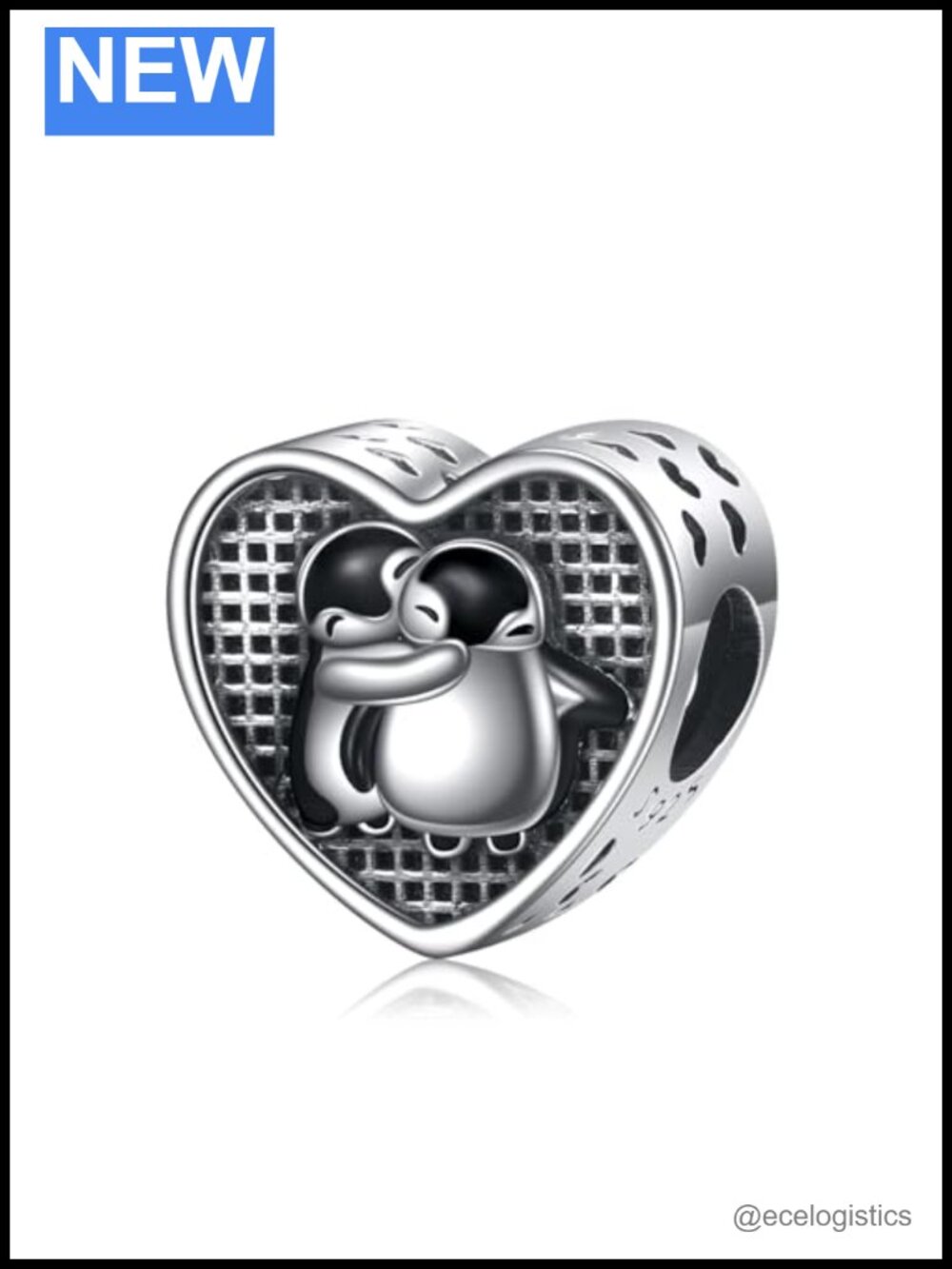 Sterling Silver Penguin Heart Charm Bead Charm Bracelet